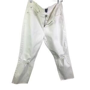 J.CREW Womens Sz 32 Slim Boyfriend White Denim Jeans Raw Hem High Rise